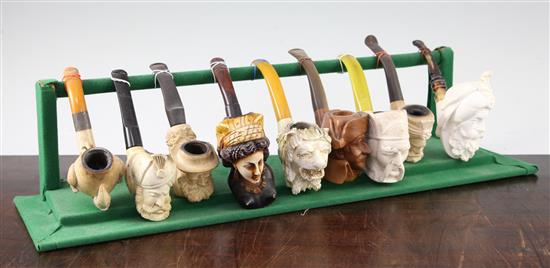 A collection of Meerschaum pipes and cheroot holders,